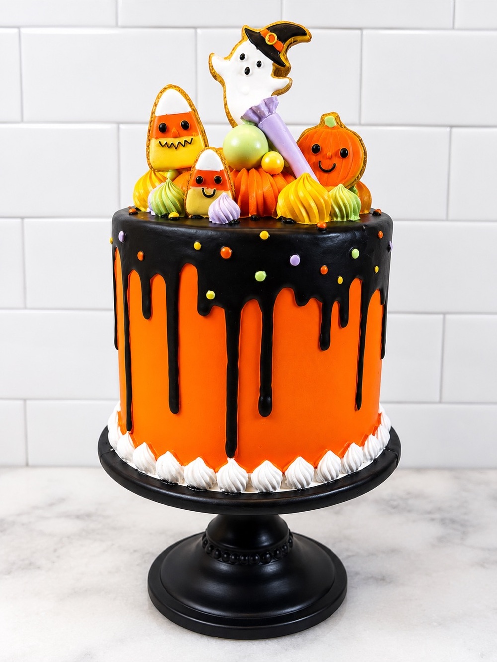 GHOULISH Orange Halloween Faux Cake W/ Monster Cookies & Candies Tabletop Decor